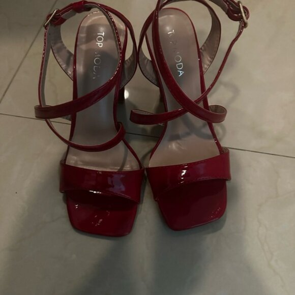 TOP Moda Women's Bold Red Strappy Heels - Picture 1 of 5